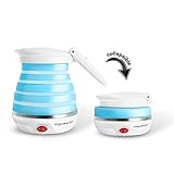 Aigostar Sapphire - Hervidor eléctrico plegable de viaje, doble voltaje 100~240V, mango Cool Touch, hasta 1000W de potencia, capacidad de 600 ml, recalentamiento automático. Libre de BPA.