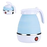 Furado Hervidor eléctrico plegable de viaje, 0.6L Hervidor Eléctrico Plegable con Fondo de Acero Inoxidable, Mini hervidor portátil plegable para Senderismo al Aire Libre,Supervivencia,Ciclismo,Viajes