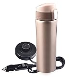 Taza de café Taza de Calentamiento eléctrico del Coche 12V-24V 400ML Coche de Acero Inoxidable Auto hervidor Olla de Agua Caliente Botella del Calentador Frasco portátil de Viaje eléctrico 50W (Gold)