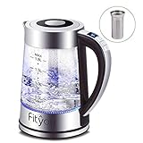 Hervidor de Agua Eléctrico, Fityou Hervidor de Agua Cristal Control de Temperatura, Cierre Automático, Iluminación Led, Libre de BPA y Sistema de Protección contra la Ebullición en Seco (1.8L/2000W)